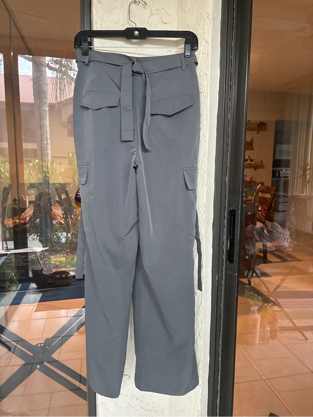 ✨ Y2K SHEIN Grey Cross-Wrap Asymmetric Waist Wide Leg Cargo Pants Small - Picture 9 of 9